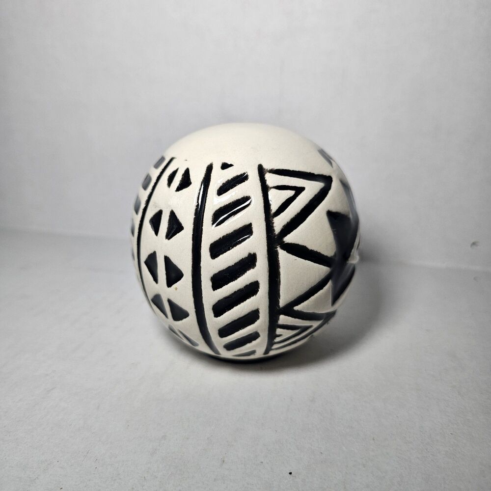 Pier 1 Ceramic Decorative Sphere Ball Orb Ivory Black Tribal